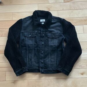 Miss Me Black Denim Jacket with Fleece Collar